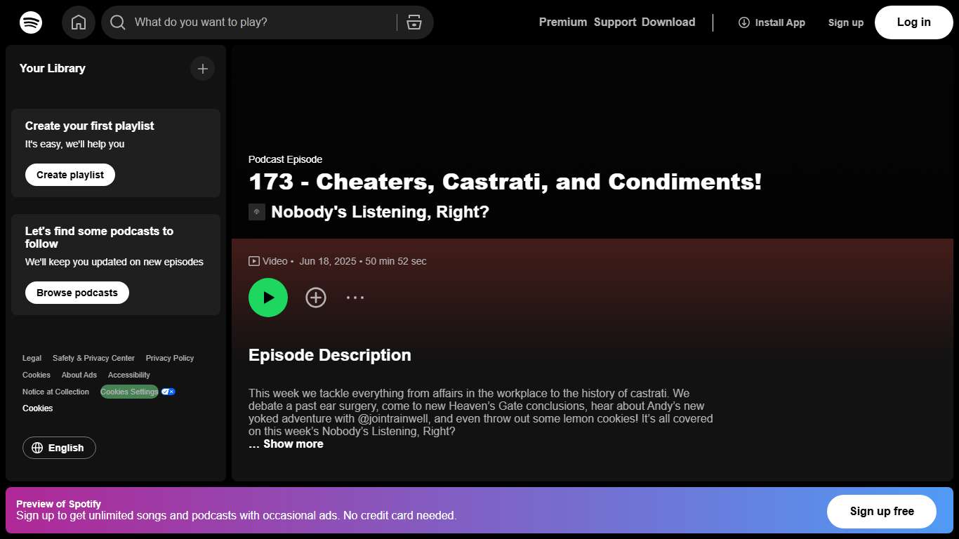 173 - Cheaters, Castrati, and Condiments! - Nobody's Listening, Right? | Podcast on Spotify